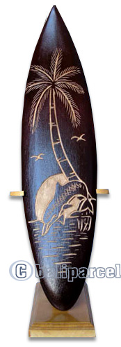Wooden Surfboard, Handcarved From Pinus Wood / Included Stand