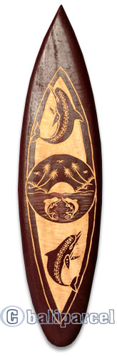 Wooden Surfboard, Handcarved From Pinus Wood / Included Stand