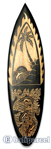 Wooden Surfboard, Handcarved From Pinus Wood / Included Stand