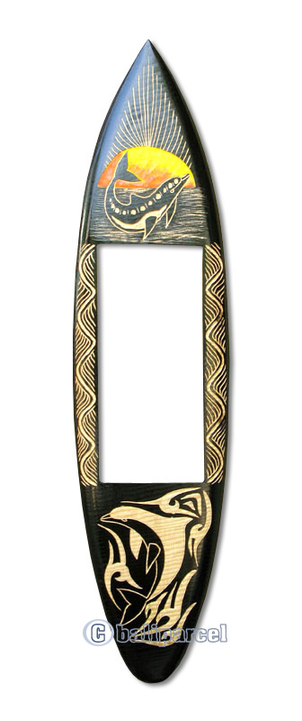 Wooden Surfboard Mirror, Handcarved From Pinus Wood