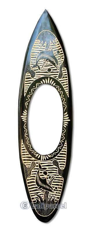 Wooden Surfboard Mirror, Handcarved From Pinus Wood