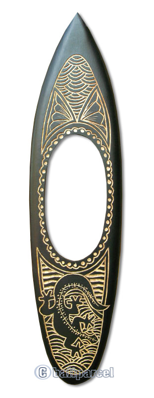 Wooden Surfboard Mirror, Handcarved From Pinus Wood