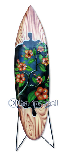 Wooden Surfboard Airbrused, Handcarved From Pinus Wood (included Iron Stand)