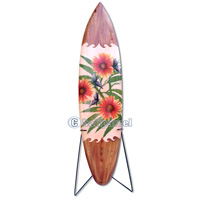 Wooden Surfboard Airbrused, Handcarved From Pinus Wood (included Iron Stand)
