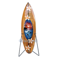 Wooden Surfboard Airbrused, Handcarved From Pinus Wood (included Iron Stand)