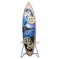Wooden Surfboard Airbrused, Handcarved From Pinus Wood (included Iron Stand)