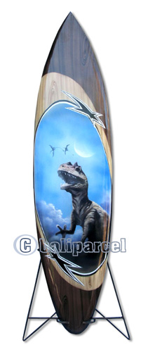 Wooden Surfboard Airbrused, Handcarved From Pinus Wood (included Iron Stand)
