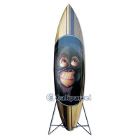 Wooden Surfboard Airbrused, Handcarved From Pinus Wood (included Iron Stand)