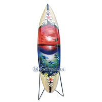 Wooden Surfboard Airbrused, Handcarved From Pinus Wood (included Iron Stand)