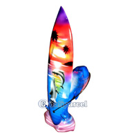 Wooden Surfboard Airbrused, Handcarved From Pinus Wood