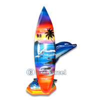 Wooden Surfboard Airbrused, Handcarved From Pinus Wood