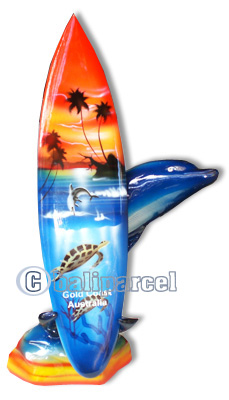 Wooden Surfboard Airbrused, Handcarved From Pinus Wood
