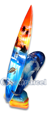 Wooden Surfboard Airbrused, Handcarved From Pinus Wood