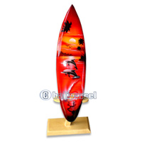 Wooden Surfboard Airbrused, Handcarved From Pinus Wood (included Wooden Stand)