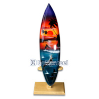 Wooden Surfboard Airbrused, Handcarved From Pinus Wood (included Wooden Stand)