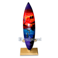 Wooden Surfboard Airbrused, Handcarved From Pinus Wood (included Wooden Stand)