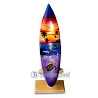 Wooden Surfboard Airbrused, Handcarved From Pinus Wood (included Wooden Stand)