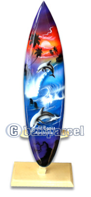 Wooden Surfboard Airbrused, Handcarved From Pinus Wood (included Wooden Stand)