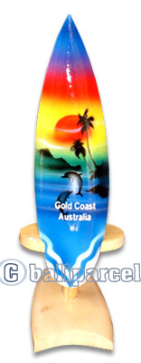 Wooden Surfboard Airbrused, Handcarved From Pinus Wood (included Wooden Stand)