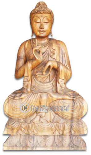Wooden Buddha Statue, Hand Carved From Suar Wood