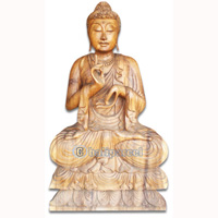 Wooden Buddha Statue, Hand Carved From Suar Wood