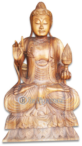 Wooden Buddha Statue, Hand Carved From Suar Wood