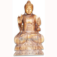 Wooden Buddha Statue, Hand Carved From Suar Wood