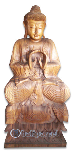 Wooden Buddha Statue, Hand Carved From Suar Wood