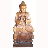 Wooden Buddha Statue, Hand Carved From Suar Wood