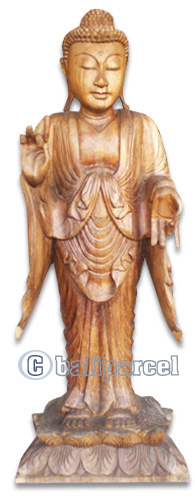 Wooden Buddha Statue, Hand Carved From Suar Wood