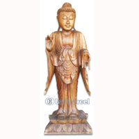 Wooden Buddha Statue, Hand Carved From Suar Wood