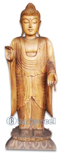 Wooden Buddha Statue, Hand Carved From Suar Wood