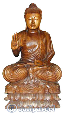 Wooden Buddha Statue, Hand Carved From Suar Wood