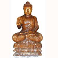 Wooden Buddha Statue, Hand Carved From Suar Wood