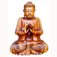 Wooden Buddha Statue, Hand Carved From Suar Wood