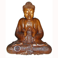 Wooden Buddha Statue, Hand Carved From Suar Wood