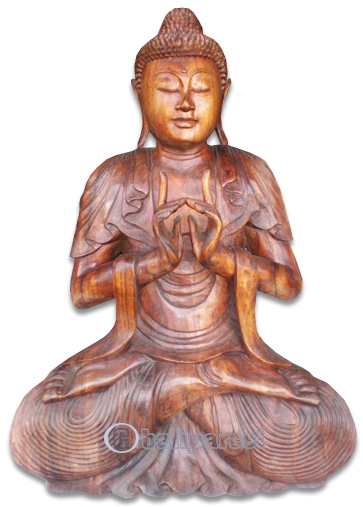 Wooden Buddha Statue, Hand Carved From Suar Wood