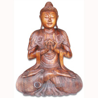 Wooden Buddha Statue, Hand Carved From Suar Wood