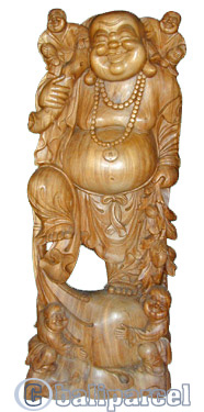 Wooden Happy Buddha, Hand Carved From Suar Wood