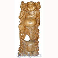 Wooden Happy Buddha, Hand Carved From Suar Wood