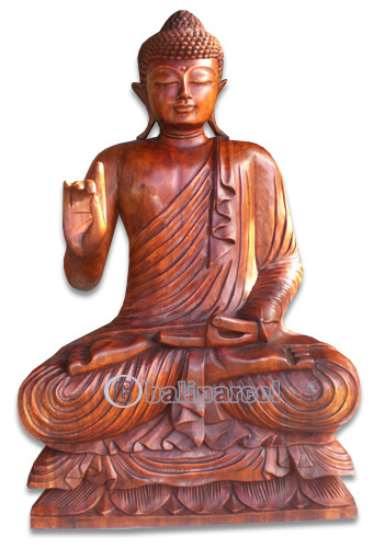 Wooden Buddha Statue, Hand Carved From Suar Wood