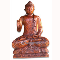 Wooden Buddha Statue, Hand Carved From Suar Wood
