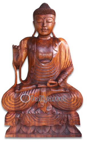 Wooden Buddha Statue, Hand Carved From Suar Wood