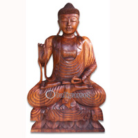 Wooden Buddha Statue, Hand Carved From Suar Wood