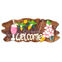 Wooden Welcome Sign, Hand Carved From Albesia Wood