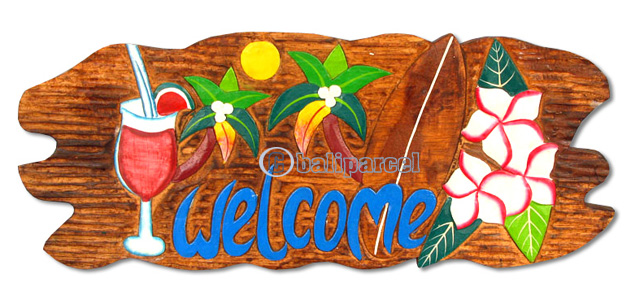 Wooden Welcome Sign, Hand Carved From Albesia Wood
