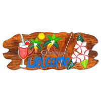 Wooden Welcome Sign, Hand Carved From Albesia Wood