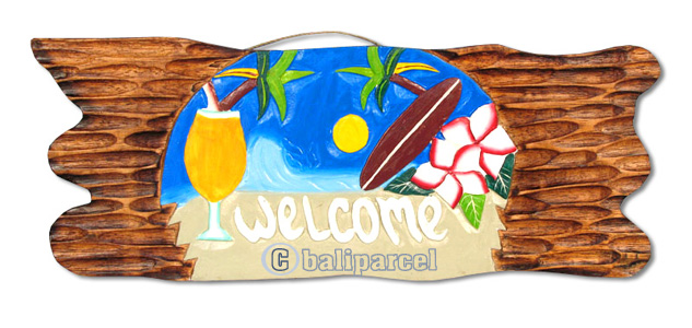 Wooden Welcome Sign, Hand Carved From Albesia Wood