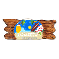 Wooden Welcome Sign, Hand Carved From Albesia Wood