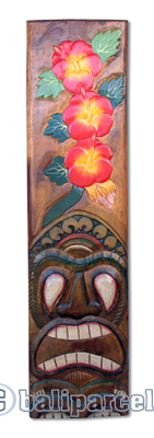 Wooden Tiki Wall Decoration, Hand Carved From Albesia Wood